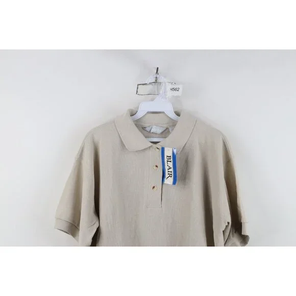 Deadstock Vintage 90s Streetwear Womens Size Large Blank Golf Polo Shirt Beige - Picture 2 of 11